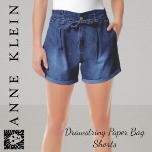 ANNE KLEIN Dark Navy Drawstring Paper Bag Jean Shorts NWT/Size 14